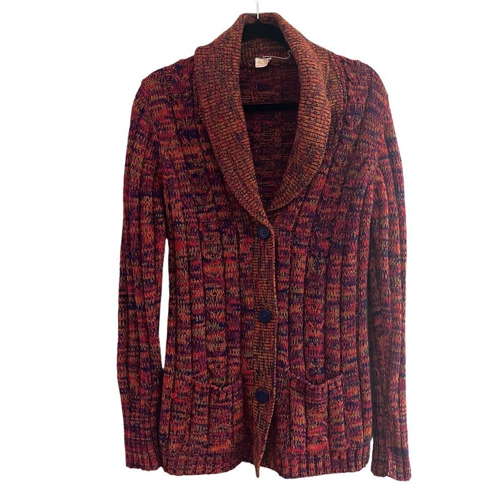 VTG 1970's 100% Virgin Acrylic Fibre Cardigan Sweater Red/Orange/Blue-M